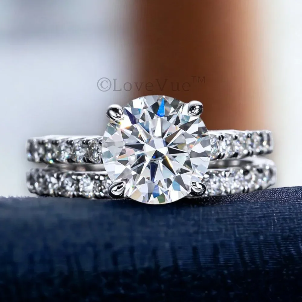 Certified 4.14ct. t.w. Diamond Moissanite 4-Prong Wedding Set VVS1 GRA Certified - Picture 1 of 16